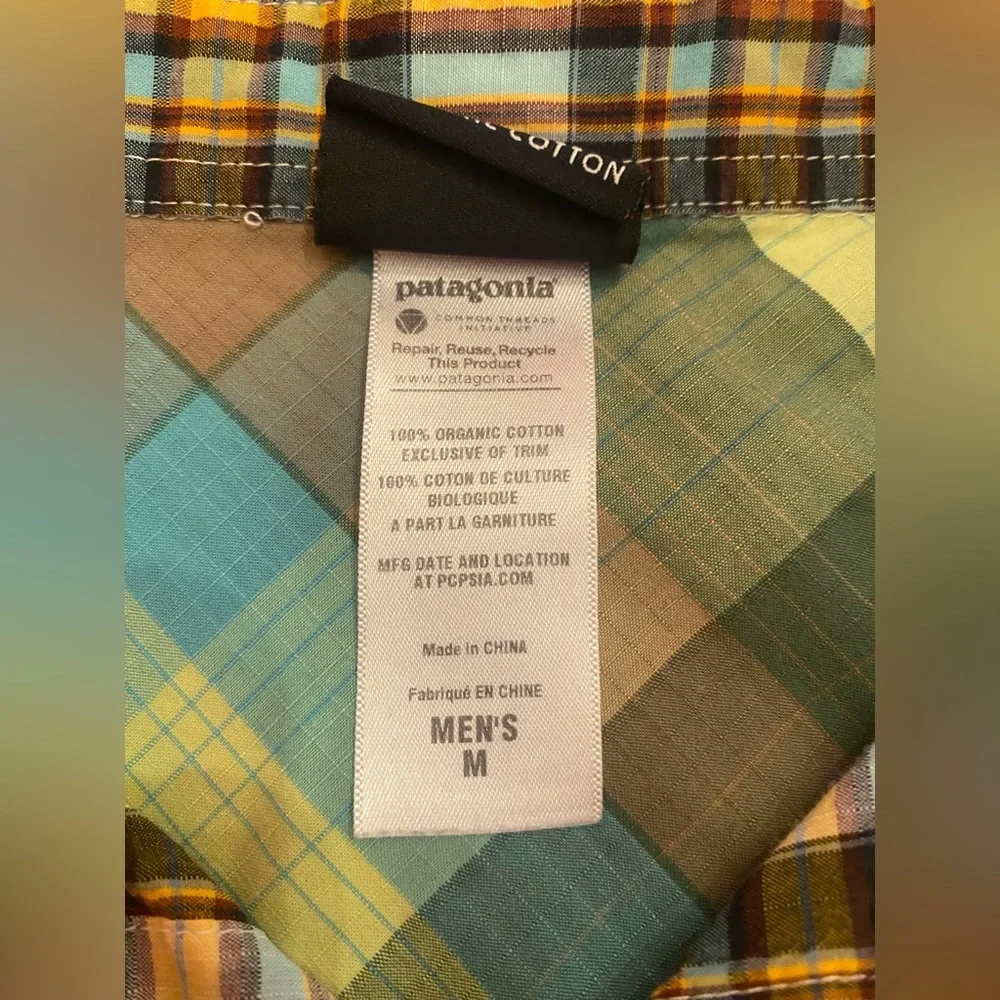 Patagonia Men’s Button-down Short Sleeve Shirt‎ Brown Yellow Plaid Size Medium